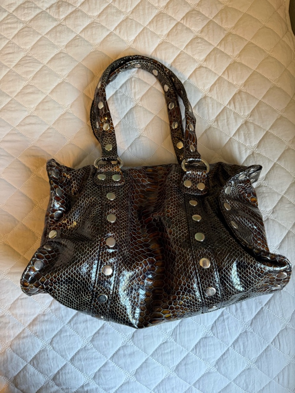 Hammitt Leather Studded Handbag – Brown Snakeskin Embossed - Picture 2 of 16